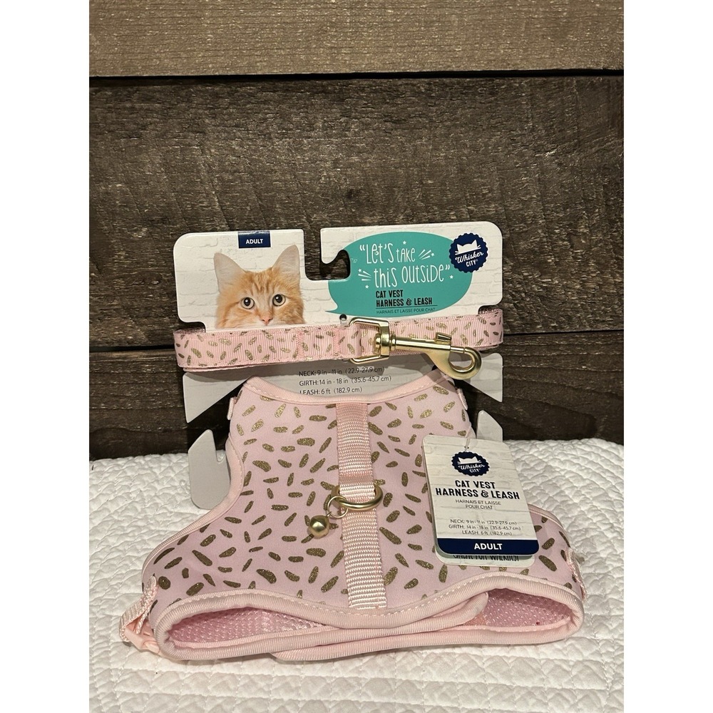 Whisker City Cat Vest‎ Harness Adult Leash & Harness Pink Gold NEW